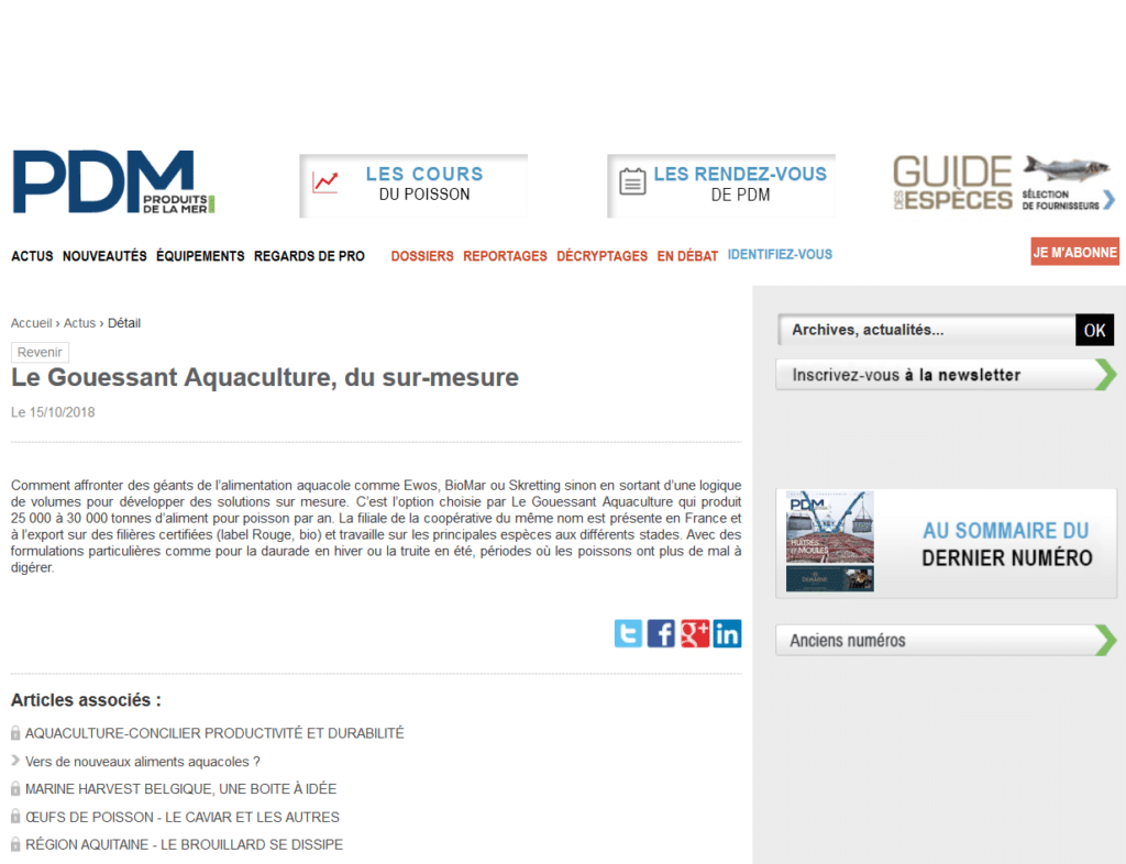 Screen article sur Le Gouessant Aquaculture